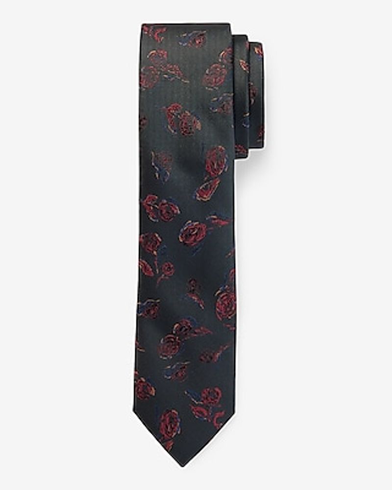 Black Floral Print Tie Black Men's REG