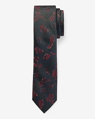 Black Floral Print Tie Black Men's REG