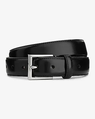 Black Genuine Leather Prong Buckle Belt