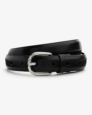 Black Genuine Leather Slim Buckle Belt Black Men's 34/36