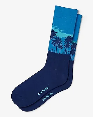 Palm Tree Dress Socks Men's Blue