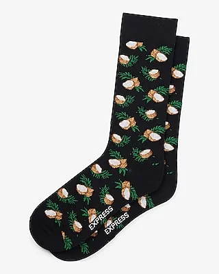 Coconut Print Dress Socks Men's Black