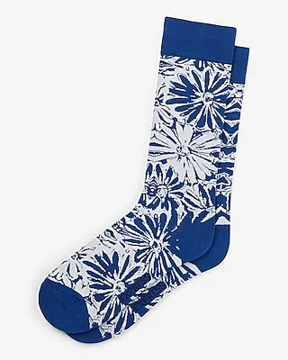 Blue Floral Dress Socks Men's Blue