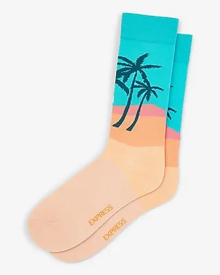 Neon Palm Print Dress Socks Men's Orange