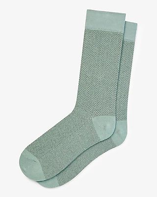 Herringbone Print Dress Socks Men's Green