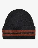 Black Fuzzy Striped Beanie Men's Black