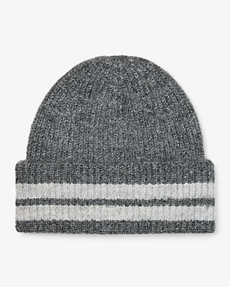 Gray Fuzzy Striped Beanie