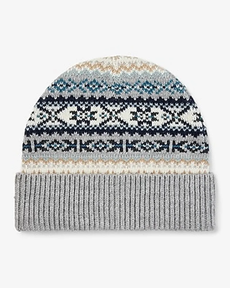 Gray Fair Isle Beanie Men's Gray