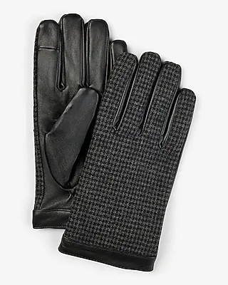 Houndstooth Genuine Leather Gloves Men's Black