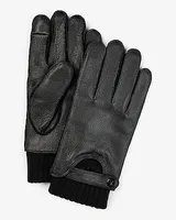 Knit Cuff Genuine Leather Gloves