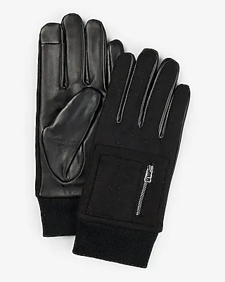 Black Zip Pocket Genuine Leather Gloves