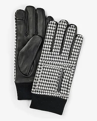 Houndstooth Zip Pocket Genuine Leather Gloves Men's Black