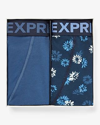 2 Pack Solid Blue & Floral Print 5 1/2" Basic Boxer Briefs Blue Men's L