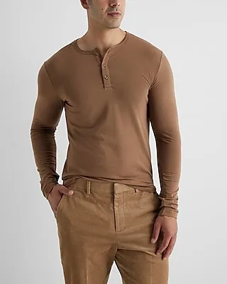 Supersoft Long Sleeve Henley T-Shirt Brown Men's XXL Tall