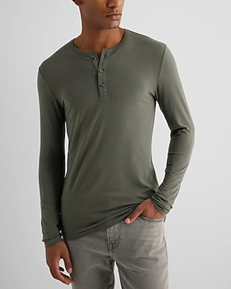 Big & Tall Supersoft Long Sleeve Henley T-Shirt Gray Men's XXL