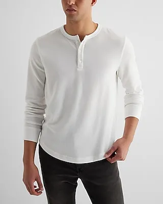 Waffle Knit Long Sleeve Henley T-Shirt White Men's XL