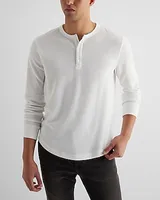 Waffle Knit Long Sleeve Henley T-Shirt