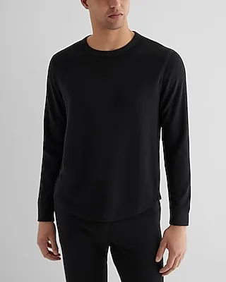 Waffle Knit Long Sleeve Crew Neck T-Shirt Black Men's M