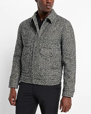 Textured Houndstooth Wool-Blend Trucker Jacket