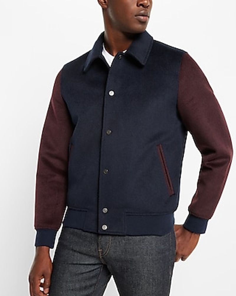 Colorblock Wool-Blend Water Resistant Bomber Jacket Blue Men's XS