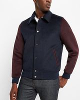 Colorblock Wool-Blend Water Resistant Bomber Jacket