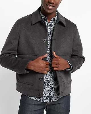 Wool-Blend Water Resistant Bomber Jacket Gray Men's XS