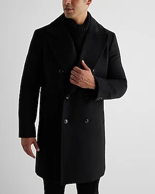 Black Wool-Blend Double Breasted Topcoat Black Men's XL