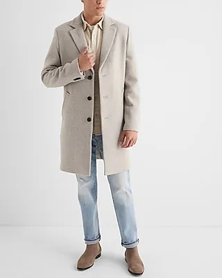 Wool-Blend Notch Collar Topcoat Neutral Men's XL Tall