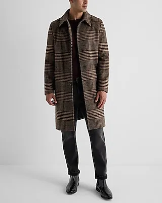 Plaid Wool-Blend Topcoat Multi-Color Men's XS