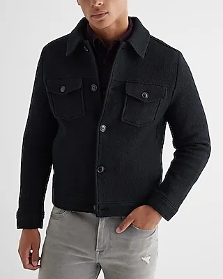 Wool-Blend Boucle Textured Trucker Jacket Black Men's L