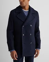 Navy Double Breasted Textured Boucle Wool-Blend Peacoat Blue Men's XL Tall