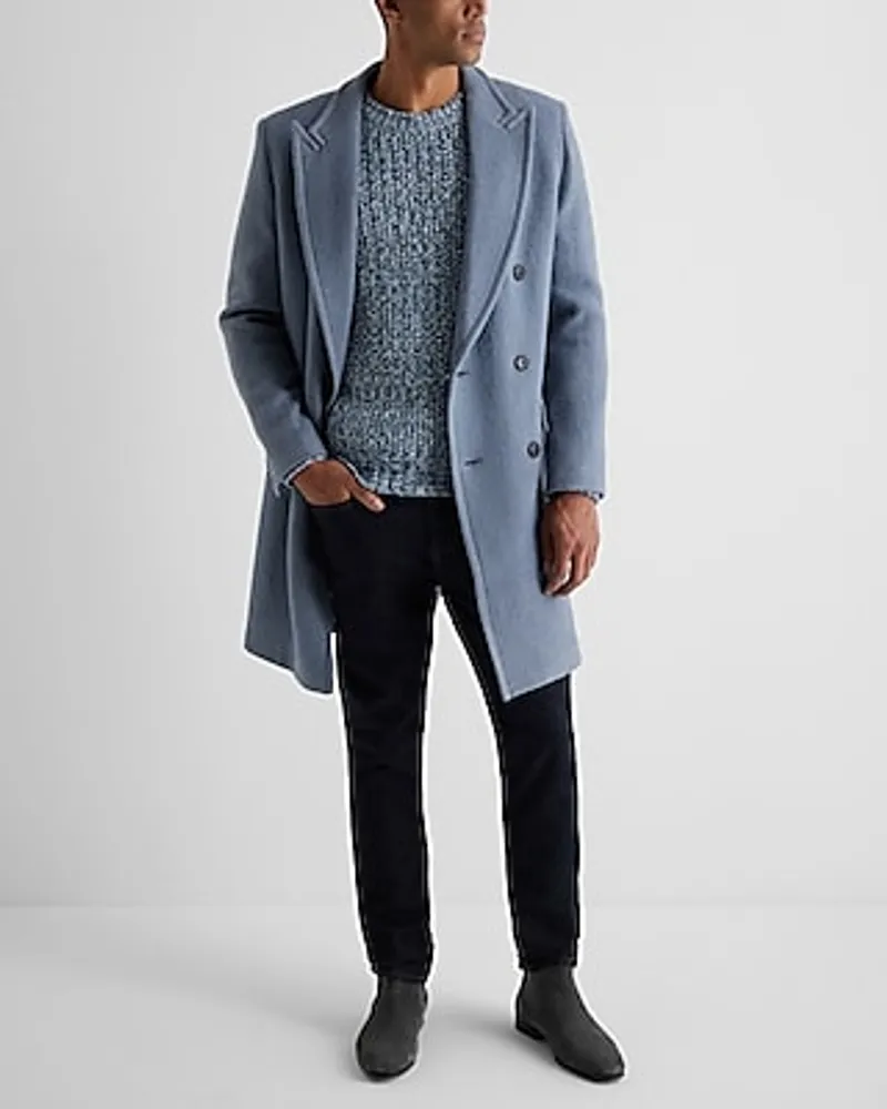 Dusty Blue Double Breasted Textured Boucle Topcoat Gray Men's S