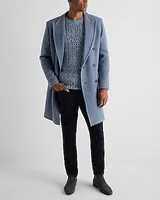 Dusty Blue Double Breasted Textured Boucle Topcoat