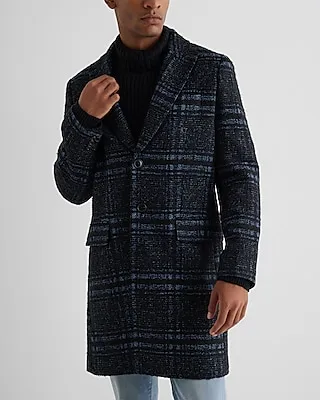 Plaid Wool-Blend Topcoat Multi-Color Men's L Tall