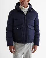 Navy Hooded Double Pocket Puffer Coat Blue Men's L