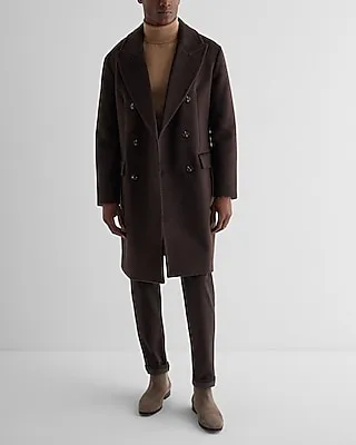 Brown Double-Breasted Wool-Blend Topcoat Brown Men's XL