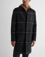 Navy Plaid Wool-Blend Topcoat Blue Men's M