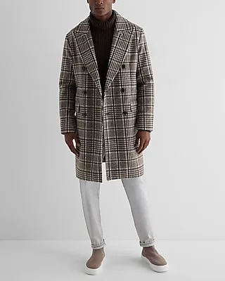 Plaid Double-Breasted Wool-Blend Topcoat Multi-Color Men's XS