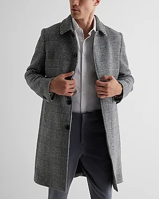 Plaid Wool-Blend Topcoat Multi-Color Men's XS
