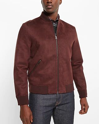Faux Suede Bomber Jacket Red Men's L Tall