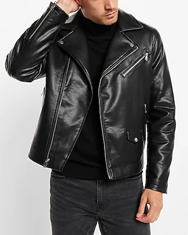 Express Black Faux Leather Moto Jacket Black Men's XS