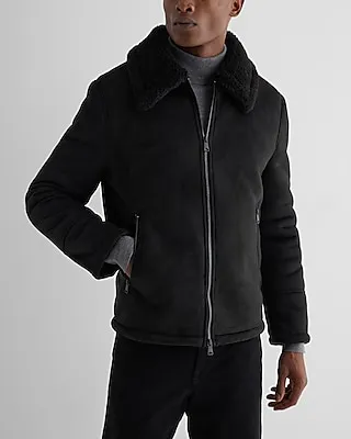 Sherpa Lined Faux Suede Jacket Black Men's XL