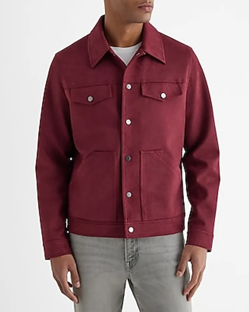 Maroon Faux Suede Trucker Jacket Purple Men's XS