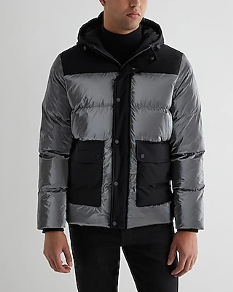 Metallic Hooded Puffer Coat Black Men's XS