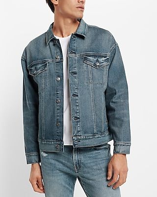 Medium Wash Denim Trucker Jacket Blue Men's