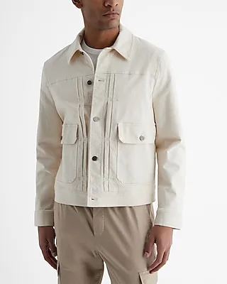 Cream Pleated Denim Chore Jacket Neutral Men