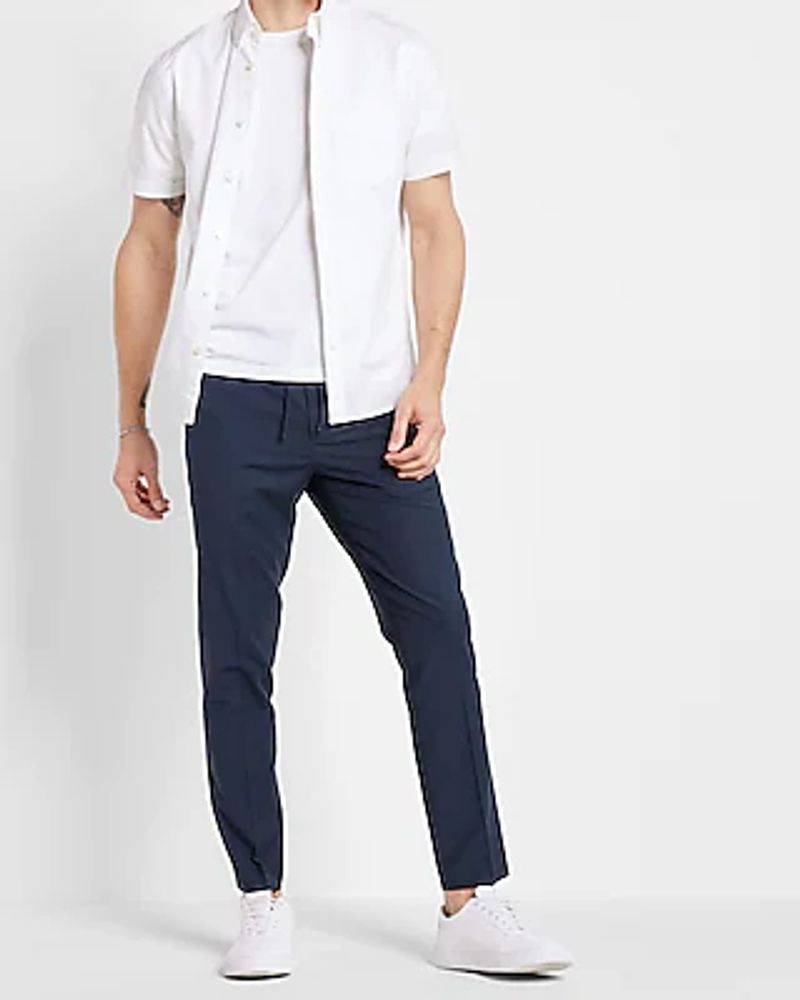 Extra Slim Navy Wool-Blend Drawstring Modern Tech Suit Pants Blue Men's W28 L32