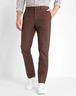 Slim Solid Brown Cotton Suit Pants Brown Men's W32 L30