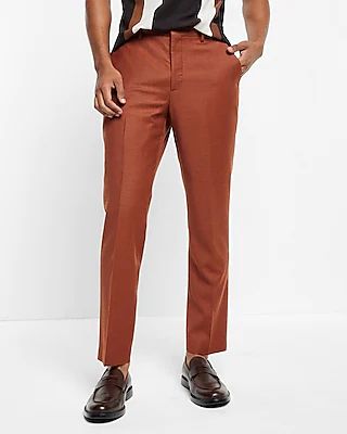 Slim Solid Rust Flannel Hybrid Elastic Waist Suit Pants Orange Men's W30 L32