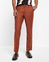 Slim Solid Rust Flannel Hybrid Elastic Waist Suit Pants Orange Men's W30 L32